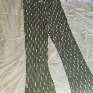 Aerie Green Flare Wide Leg Jeans with Unique Pattern